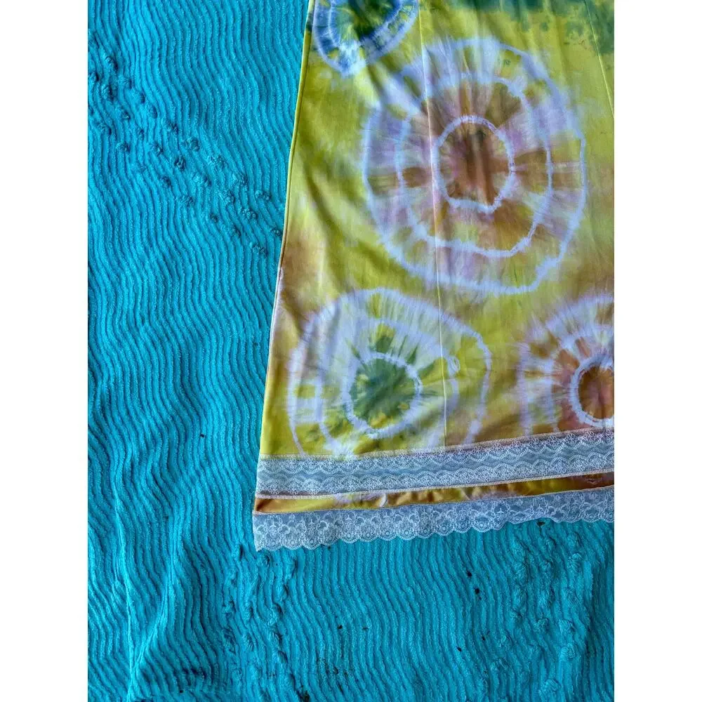 Hand Dyed Vintage Rainbow Multi Color Shibori Dye Slip Dress Reworked Loungewear